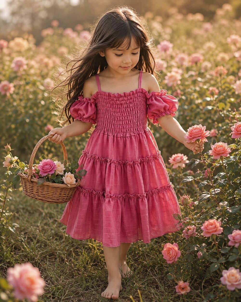 Twirling Heart Rosewood Smocked Cold Shoulder Puff Slv Dress